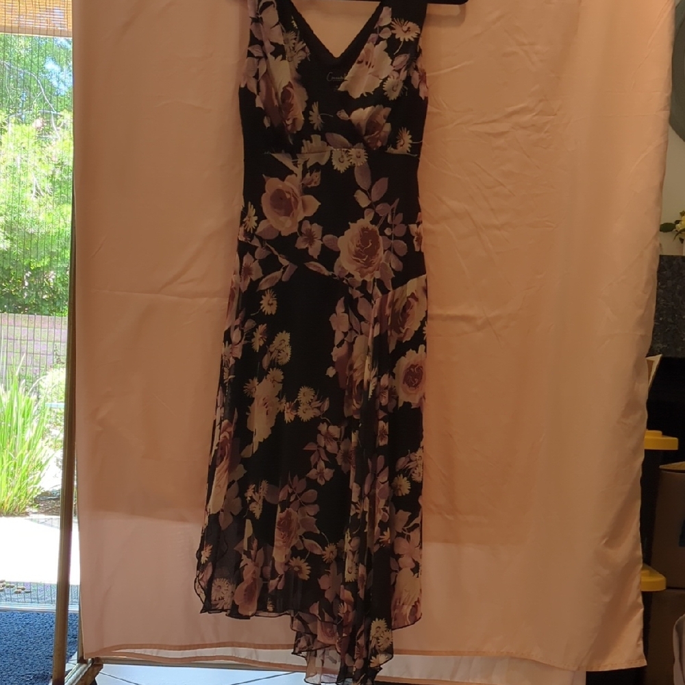 Connected Apparel Black and Purple Asymmetrical Dress